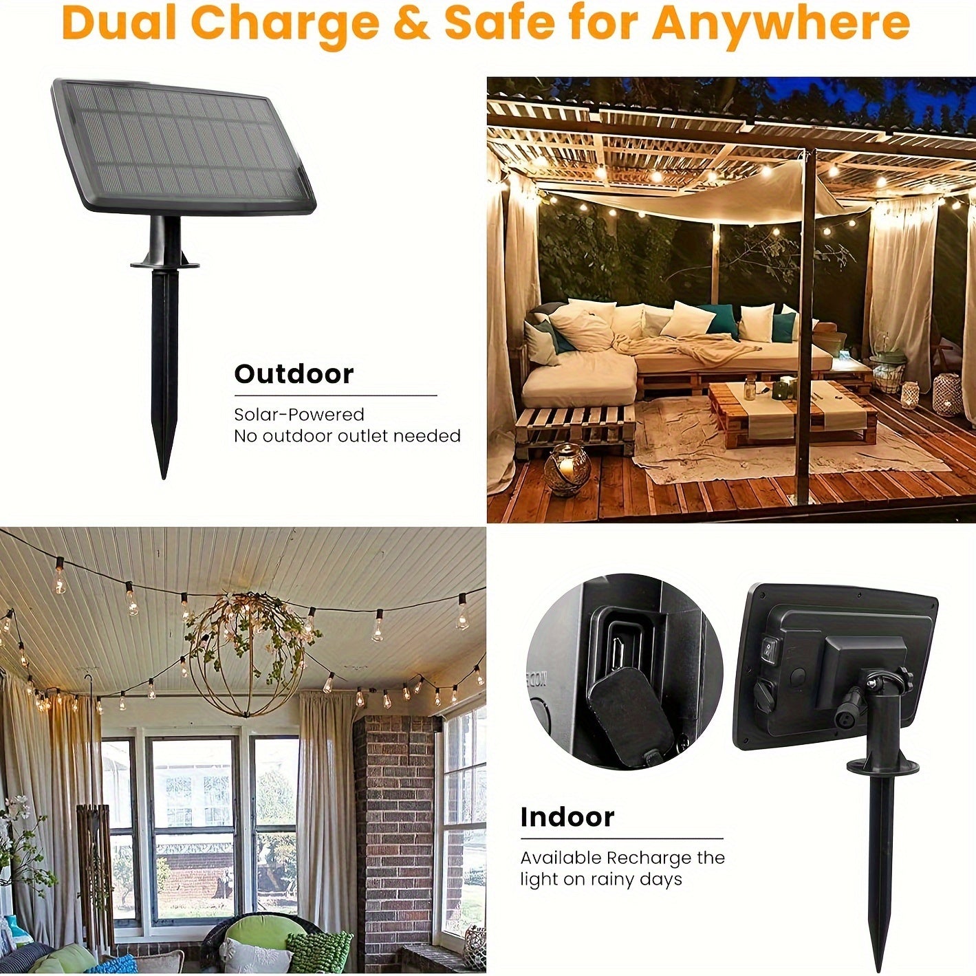 60FT\u002F120FT G40 ST38 Solar Powered Dimmable String Lights - Remote Controlled, Waterproof Patio Lights with LED Edison Bulbs for Outdoor Backyard Porch, Perfect for Patio, Backyard, Fence & Holiday Celebrations