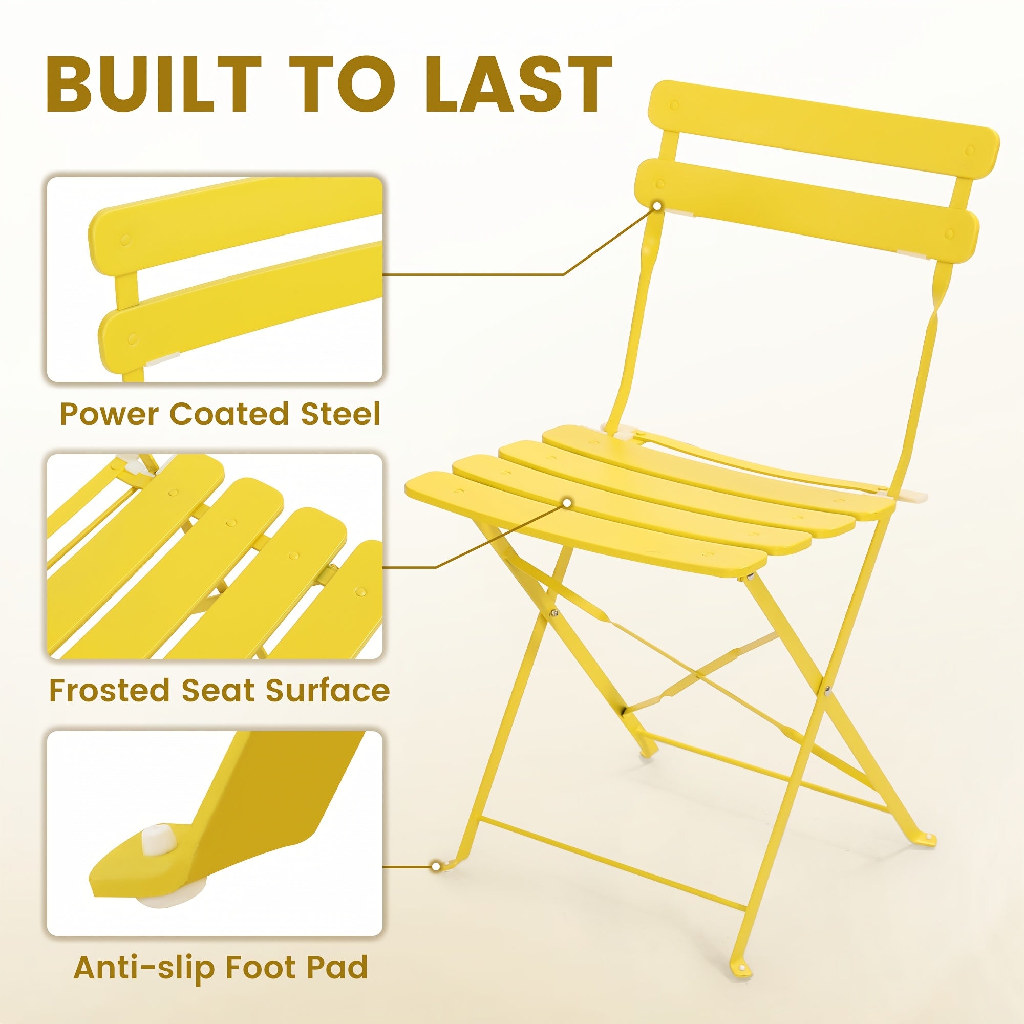 Outdoor 3pcs Folding Bistro Set, Includes 1 Table And 2 Folding Chairs, Powder Coated Metal, Portable Design for Small Spaces, Patio, Balcony, Garden, Poolside