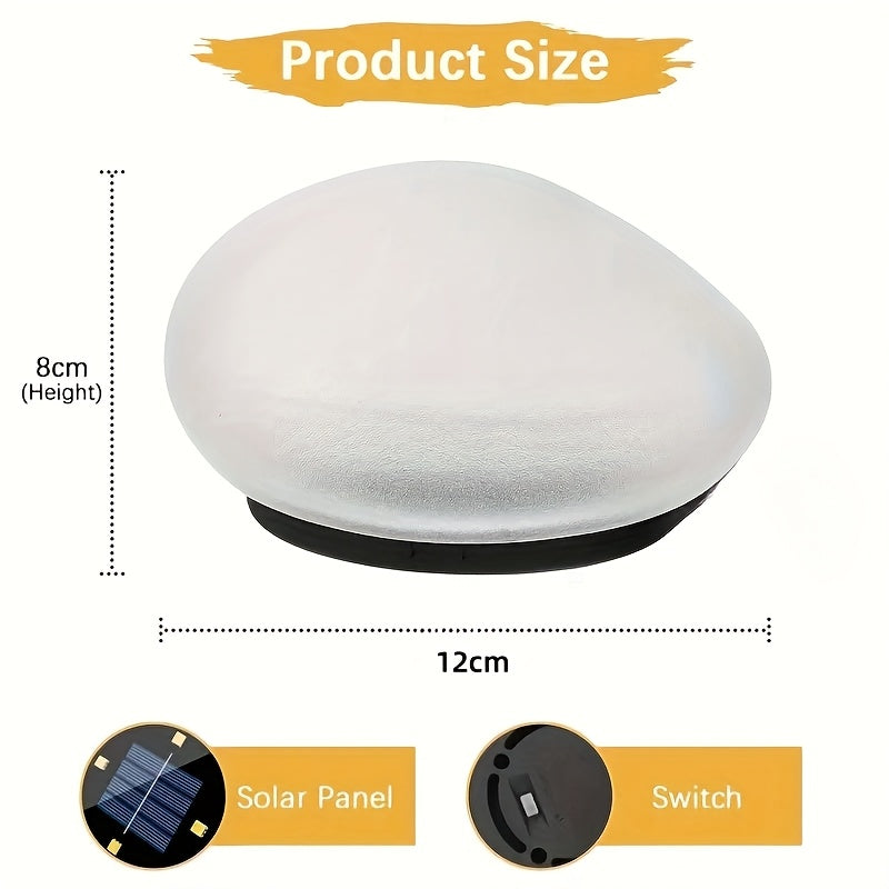 3 Solar Powered Led Pebble Shaped Lights | Ip55 Outdoor Lights, Courtyard Garden Lawn Atmosphere Lights, Balcony Buried Decorative Lights, Plug-In Free Energy-Saving Night Lights, Landscape Landscaping Lights, Light, Polished End