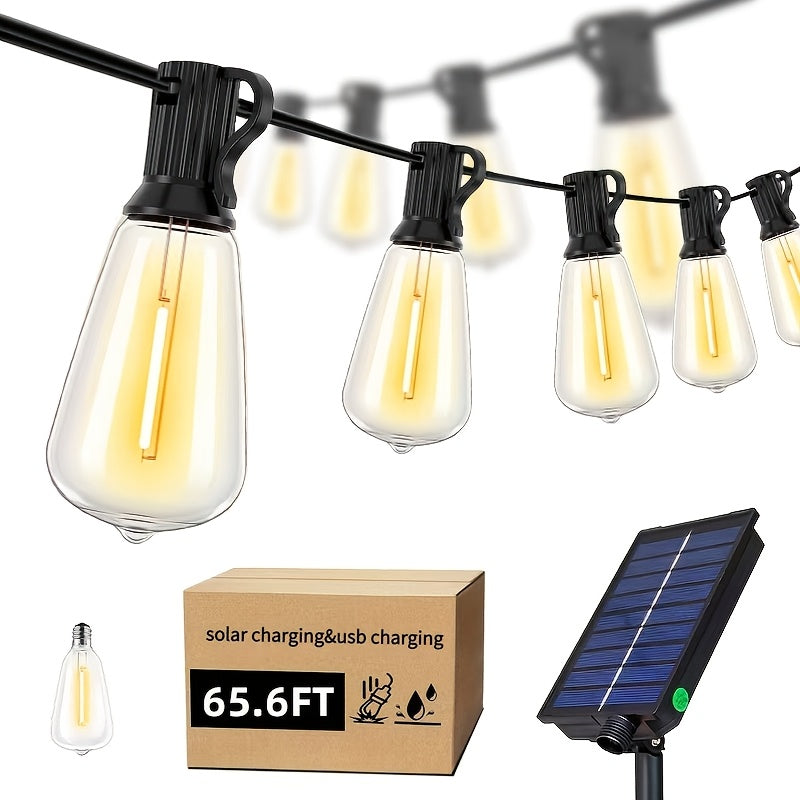 Solar Outdoor String Lights with 20 Or 30 LED Bulbs Options - Perfect for Patio, Garden, Porch & Eaves Decoration. Create A Cozy Ambience with Outdoor Decorative Lighting, Ideal Festival Lighting Choice!