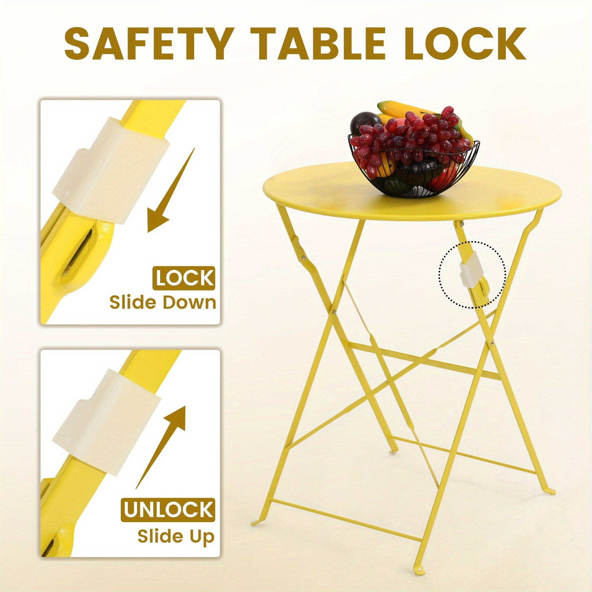 Outdoor 3pcs Folding Bistro Set, Includes 1 Table And 2 Folding Chairs, Powder Coated Metal, Portable Design for Small Spaces, Patio, Balcony, Garden, Poolside