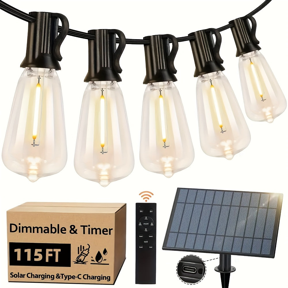 60FT\u002F120FT G40 ST38 Solar Powered Dimmable String Lights - Remote Controlled, Waterproof Patio Lights with LED Edison Bulbs for Outdoor Backyard Porch, Perfect for Patio, Backyard, Fence & Holiday Celebrations