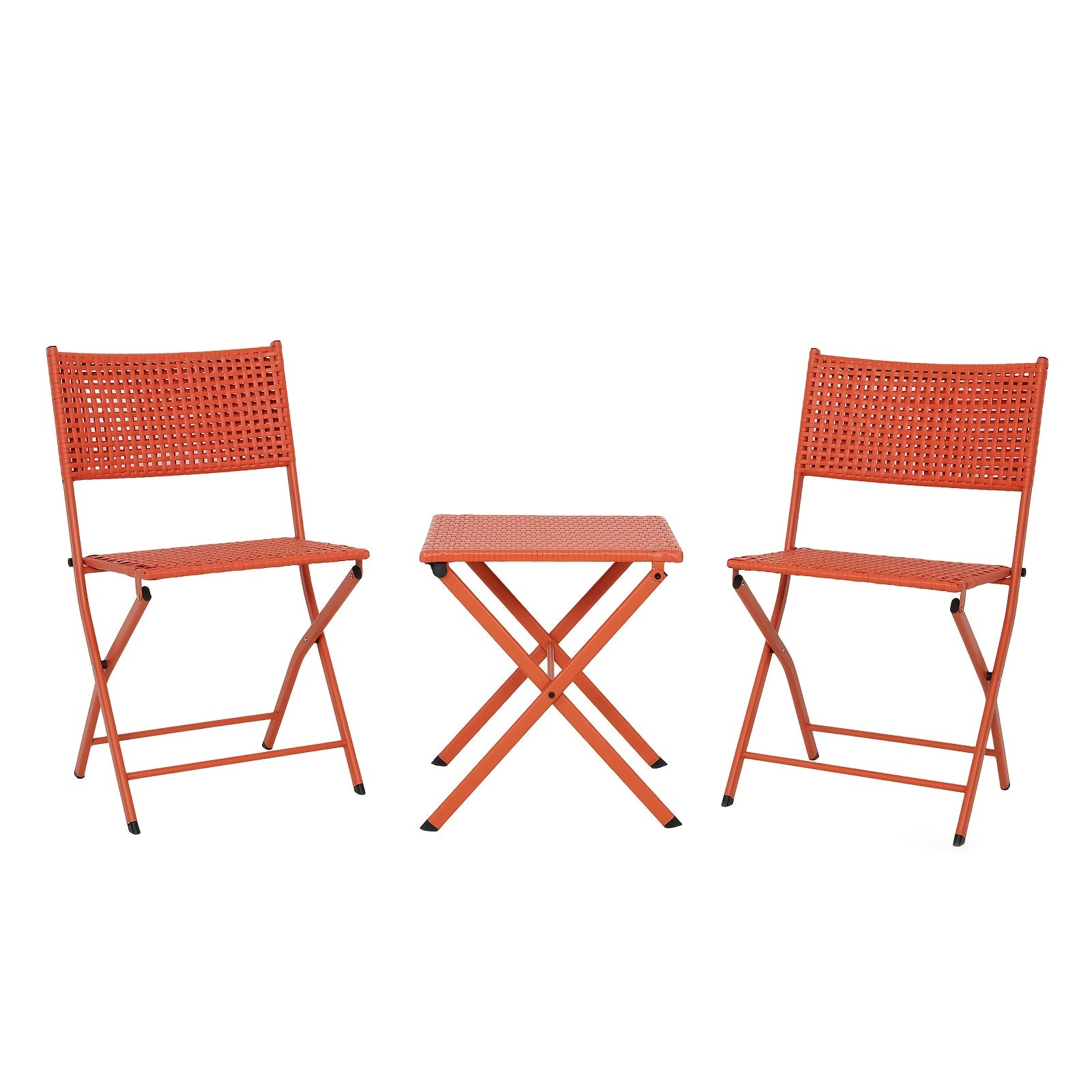 Outdoor Folding Chair Table Set 3pcs with 1 Table And 2 Chairs, Portable Patio Furniture, Metal Frame And Weather Resistance, Space Saving for Balcony And Garden