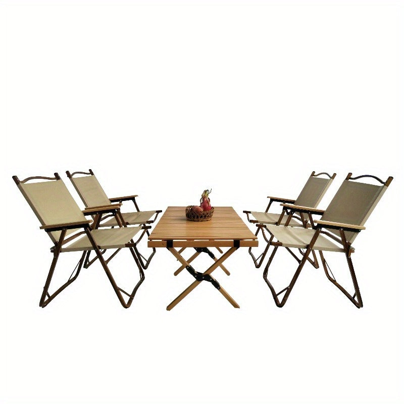 Versatile And Collapsible Dining Set, Includes 1 Table And 4 Chairs, Suitable for Both Indoor And Outdoor Use, Made from Natural Materials