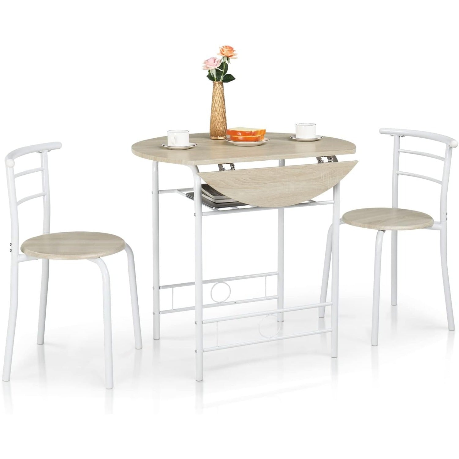 31.5-Inch Foldable Round Dining Table And Chairs, Three-Piece Kitchen Dining Set, Small Double-Size Dining Table with Two Chairs, Perfect for Small Spaces, Homes, Kitchens, And Apartments