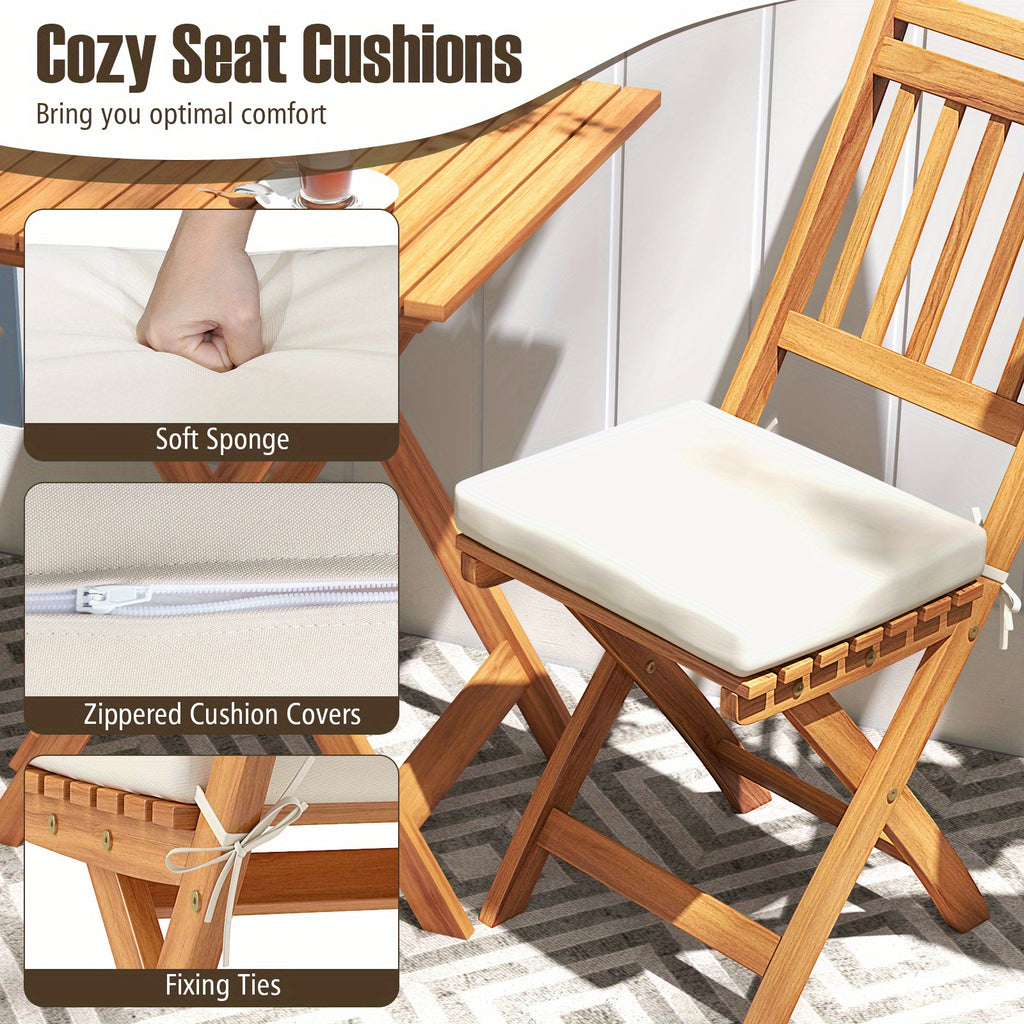 LIFEZEAL Acacia Wood Outdoor Folding Bistro Set with Cushions - High-Back Chairs & Table, Wood Patio Dining Furniture for Backyard, Poolside, Balcony (No Chair Assembly Required)