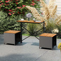LIFEZEAL 2-in-1 Outdoor Convertible Bench, Transforming Interchangeable Picnic Table Garden Loveseat with Metal Frame, PE Rattan Acacia Wood Foldable Table and Chairs Set for Porch, Backyard & Deck