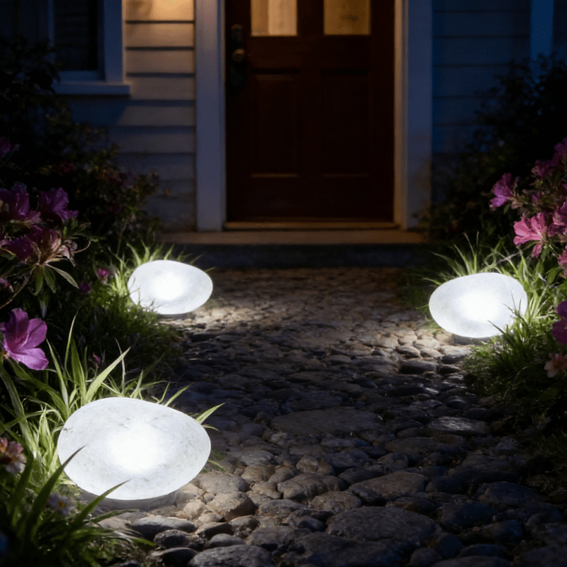 3 Solar Powered Led Pebble Shaped Lights | Ip55 Outdoor Lights, Courtyard Garden Lawn Atmosphere Lights, Balcony Buried Decorative Lights, Plug-In Free Energy-Saving Night Lights, Landscape Landscaping Lights, Light, Polished End