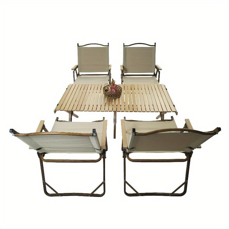 Versatile And Collapsible Dining Set, Includes 1 Table And 4 Chairs, Suitable for Both Indoor And Outdoor Use, Made from Natural Materials