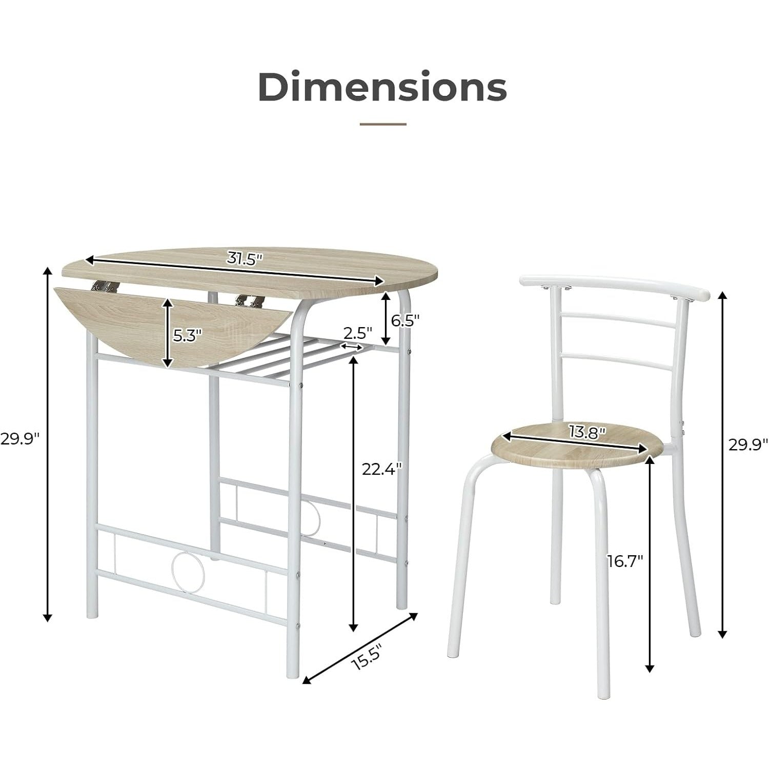 31.5-Inch Foldable Round Dining Table And Chairs, Three-Piece Kitchen Dining Set, Small Double-Size Dining Table with Two Chairs, Perfect for Small Spaces, Homes, Kitchens, And Apartments