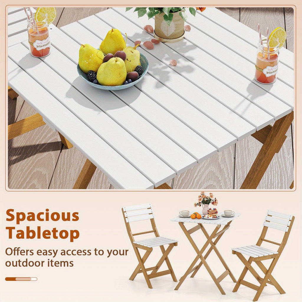 COSTWAY 3pcs Folding Patio Bistro Set, Outdoor Furniture Set with Foldable Space-Saving Design, Acacia Wood Porch Chairs and Square Table for Garden, Backyard and Poolside