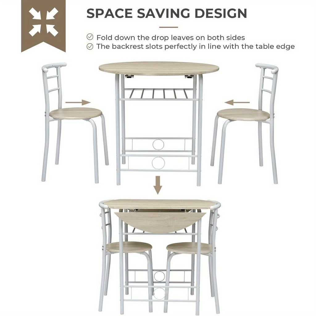 31.5-Inch Foldable Round Dining Table And Chairs, Three-Piece Kitchen Dining Set, Small Double-Size Dining Table with Two Chairs, Perfect for Small Spaces, Homes, Kitchens, And Apartments