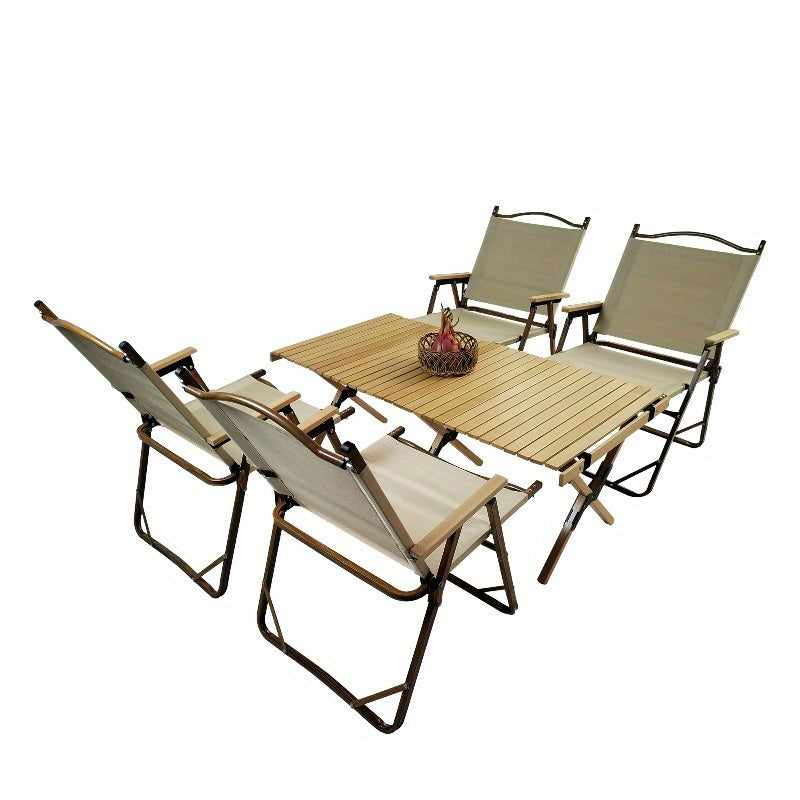 Versatile And Collapsible Dining Set, Includes 1 Table And 4 Chairs, Suitable for Both Indoor And Outdoor Use, Made from Natural Materials