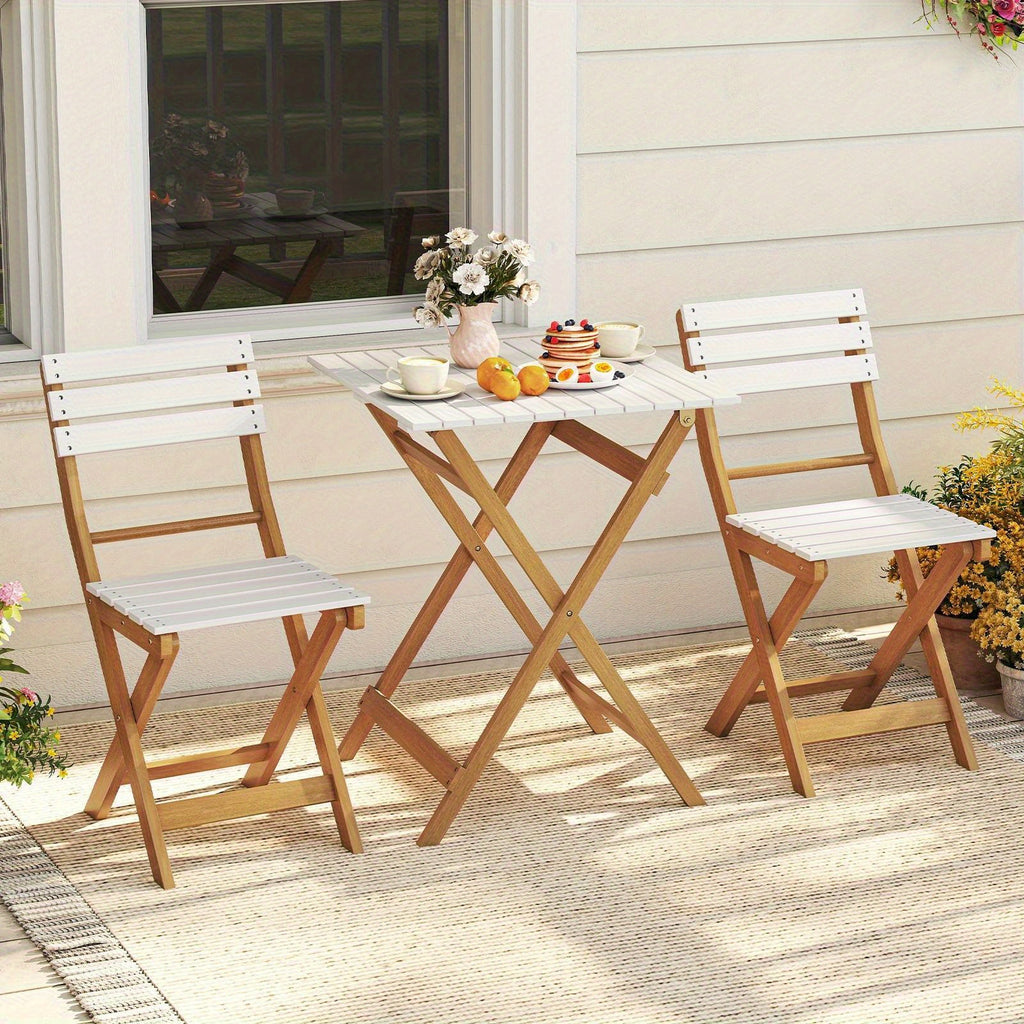 COSTWAY 3pcs Folding Patio Bistro Set, Outdoor Furniture Set with Foldable Space-Saving Design, Acacia Wood Porch Chairs and Square Table for Garden, Backyard and Poolside