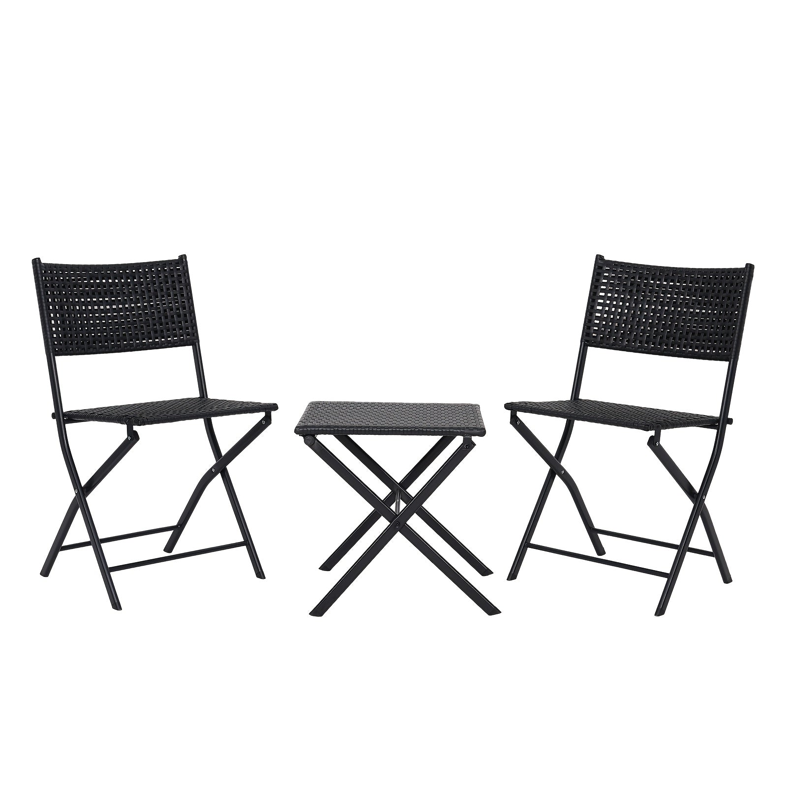 Outdoor Folding Chair Table Set 3pcs with 1 Table And 2 Chairs, Portable Patio Furniture, Metal Frame And Weather Resistance, Space Saving for Balcony And Garden