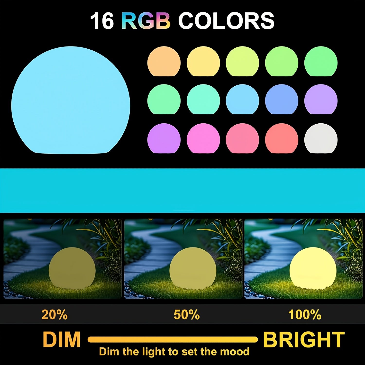 Large Solar Powered LED Ball Lights, 16 Color Changing Orb with Remote Control, Rechargeable Globe Lamp for Indoor\u002FOutdoor, Lawn, Swimming Pool, Holiday Party