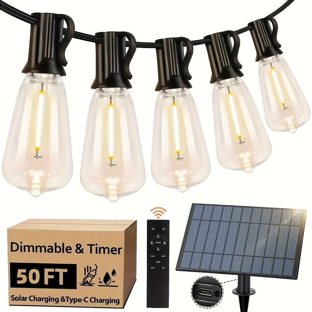 60FT\u002F120FT G40 ST38 Solar Powered Dimmable String Lights - Remote Controlled, Waterproof Patio Lights with LED Edison Bulbs for Outdoor Backyard Porch, Perfect for Patio, Backyard, Fence & Holiday Celebrations