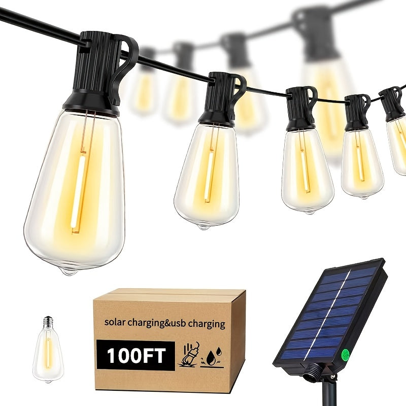 Solar Outdoor String Lights with 20 Or 30 LED Bulbs Options - Perfect for Patio, Garden, Porch & Eaves Decoration. Create A Cozy Ambience with Outdoor Decorative Lighting, Ideal Festival Lighting Choice!