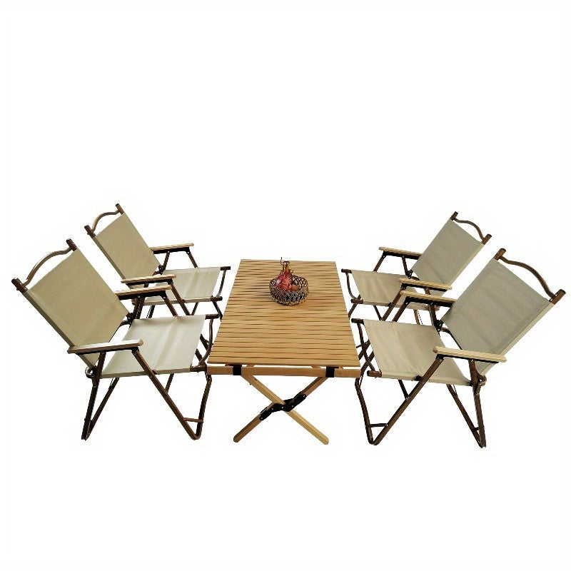 Versatile And Collapsible Dining Set, Includes 1 Table And 4 Chairs, Suitable for Both Indoor And Outdoor Use, Made from Natural Materials