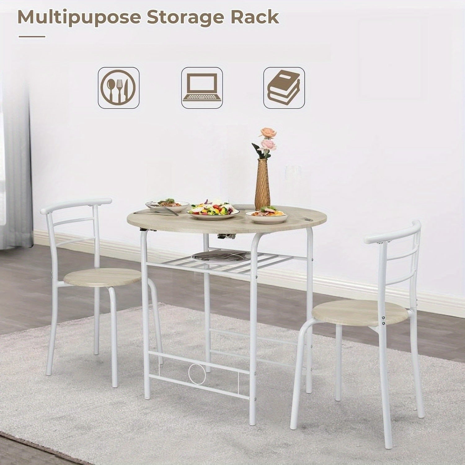 31.5-Inch Foldable Round Dining Table And Chairs, Three-Piece Kitchen Dining Set, Small Double-Size Dining Table with Two Chairs, Perfect for Small Spaces, Homes, Kitchens, And Apartments