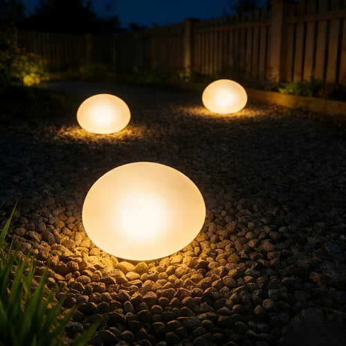 3 Solar Powered Led Pebble Shaped Lights | Ip55 Outdoor Lights, Courtyard Garden Lawn Atmosphere Lights, Balcony Buried Decorative Lights, Plug-In Free Energy-Saving Night Lights, Landscape Landscaping Lights, Light, Polished End