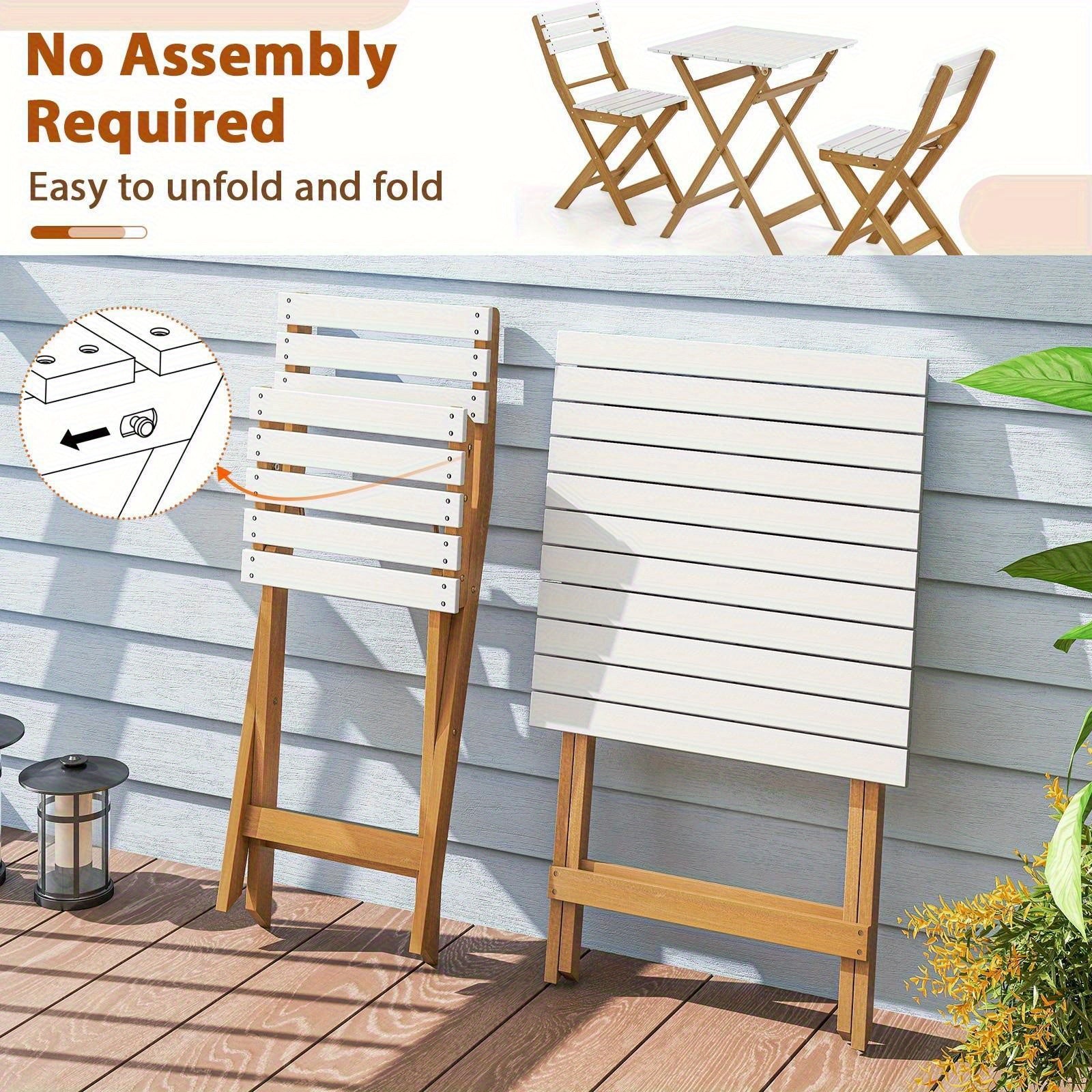 COSTWAY 3pcs Folding Patio Bistro Set, Outdoor Furniture Set with Foldable Space-Saving Design, Acacia Wood Porch Chairs and Square Table for Garden, Backyard and Poolside