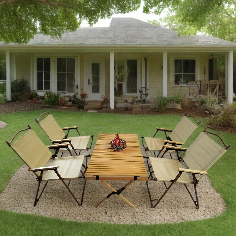 Versatile And Collapsible Dining Set, Includes 1 Table And 4 Chairs, Suitable for Both Indoor And Outdoor Use, Made from Natural Materials