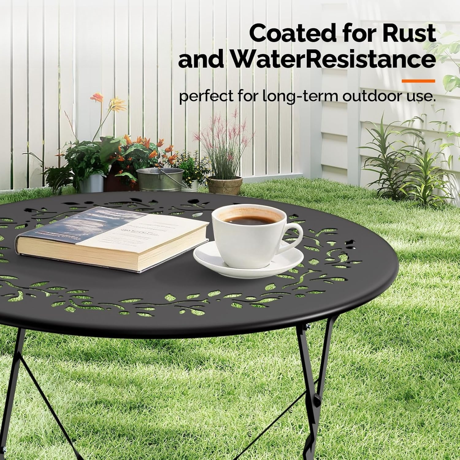 Outdoor Folding Bistro Set (3-Piece) - Patio Chair Olive Leaf Cutout Design, 2 Chairs 1 Table for Patio Balcony Garden Porch Yard, Space-Saving Foldable Outdoor Seating Set Pink\u002FGreen\u002FBlue\u002FBlack Multicolor